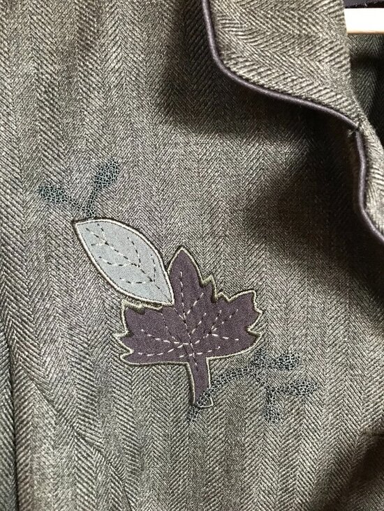 Sag Harbor Blazer: Lightweight 90s Autumn Embroidered Leaf Olive Green, Size 12 - Picture 5 of 11